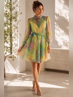 Karl Lagerfeld Paris Watercolor Organza Wrap Dress – Size 10 NWT